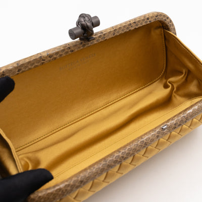 Knot Clutch Long Gold Satin Intrecciato Python Edge