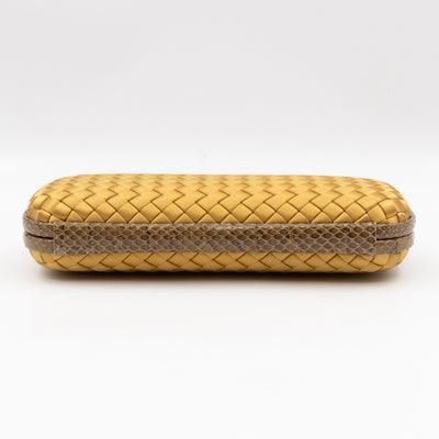 Knot Clutch Long Gold Satin Intrecciato Python Edge