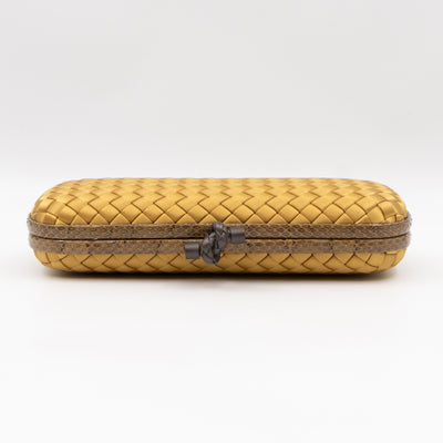 Knot Clutch Long Gold Satin Intrecciato Python Edge