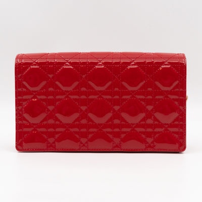 Lady Dior Pouch with Chain Red Cannage Patent Leather