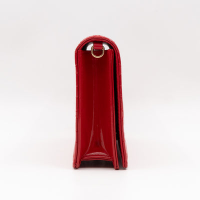 Lady Dior Pouch with Chain Red Cannage Patent Leather