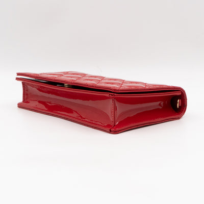 Lady Dior Pouch with Chain Red Cannage Patent Leather
