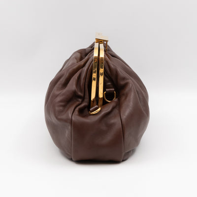 Large Frame Clutch Brown Leather