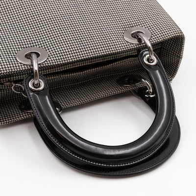 Lady Dior Medium Houndstooth Black White Canvas