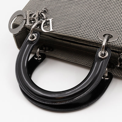 Lady Dior Medium Houndstooth Black White Canvas