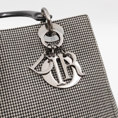 Lady Dior Medium Houndstooth Black White Canvas