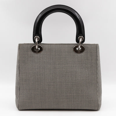 Lady Dior Medium Houndstooth Black White Canvas