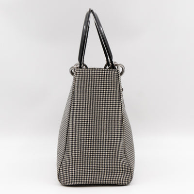 Lady Dior Medium Houndstooth Black White Canvas