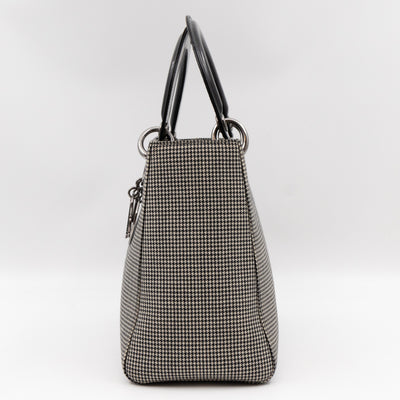 Lady Dior Medium Houndstooth Black White Canvas