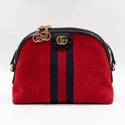 Ophidia GG Small Shoulder Bag Red Suede