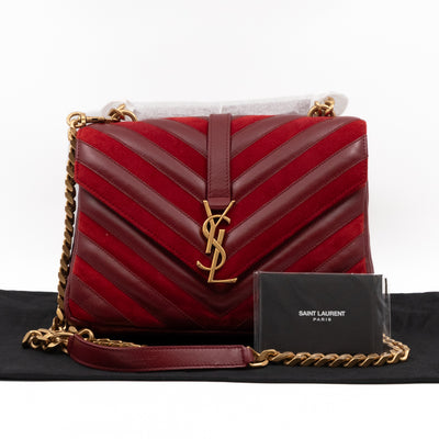 College Medium Chevron Quilted Red Suede Leather