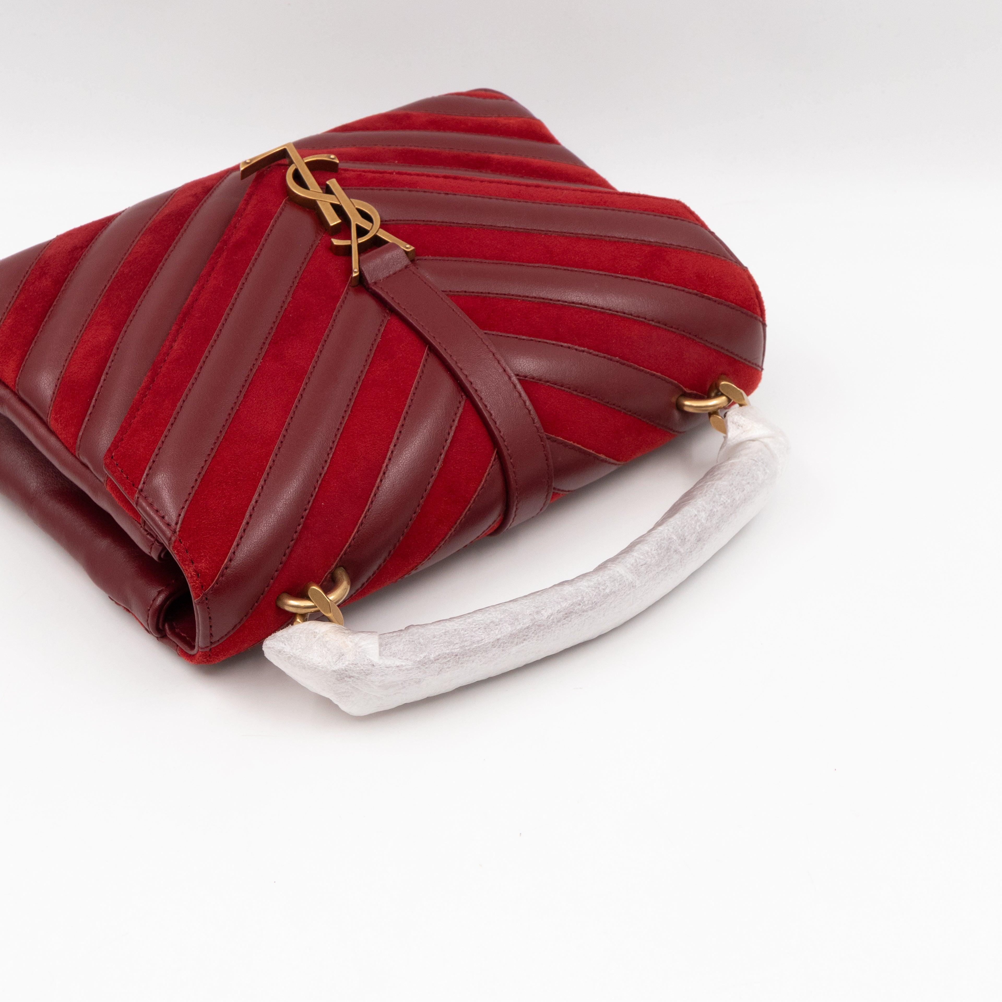 College Medium Chevron Quilted Red Suede Leather