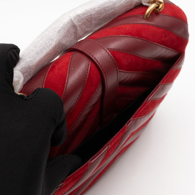 College Medium Chevron Quilted Red Suede Leather