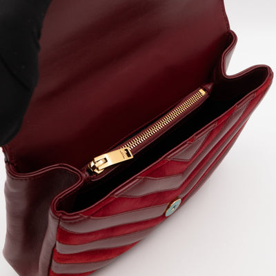 College Medium Chevron Quilted Red Suede Leather