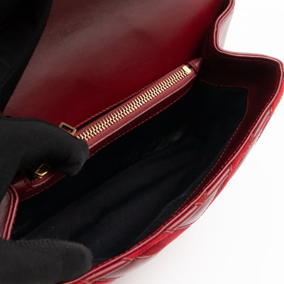 College Medium Chevron Quilted Red Suede Leather