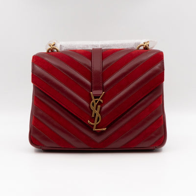 College Medium Chevron Quilted Red Suede Leather