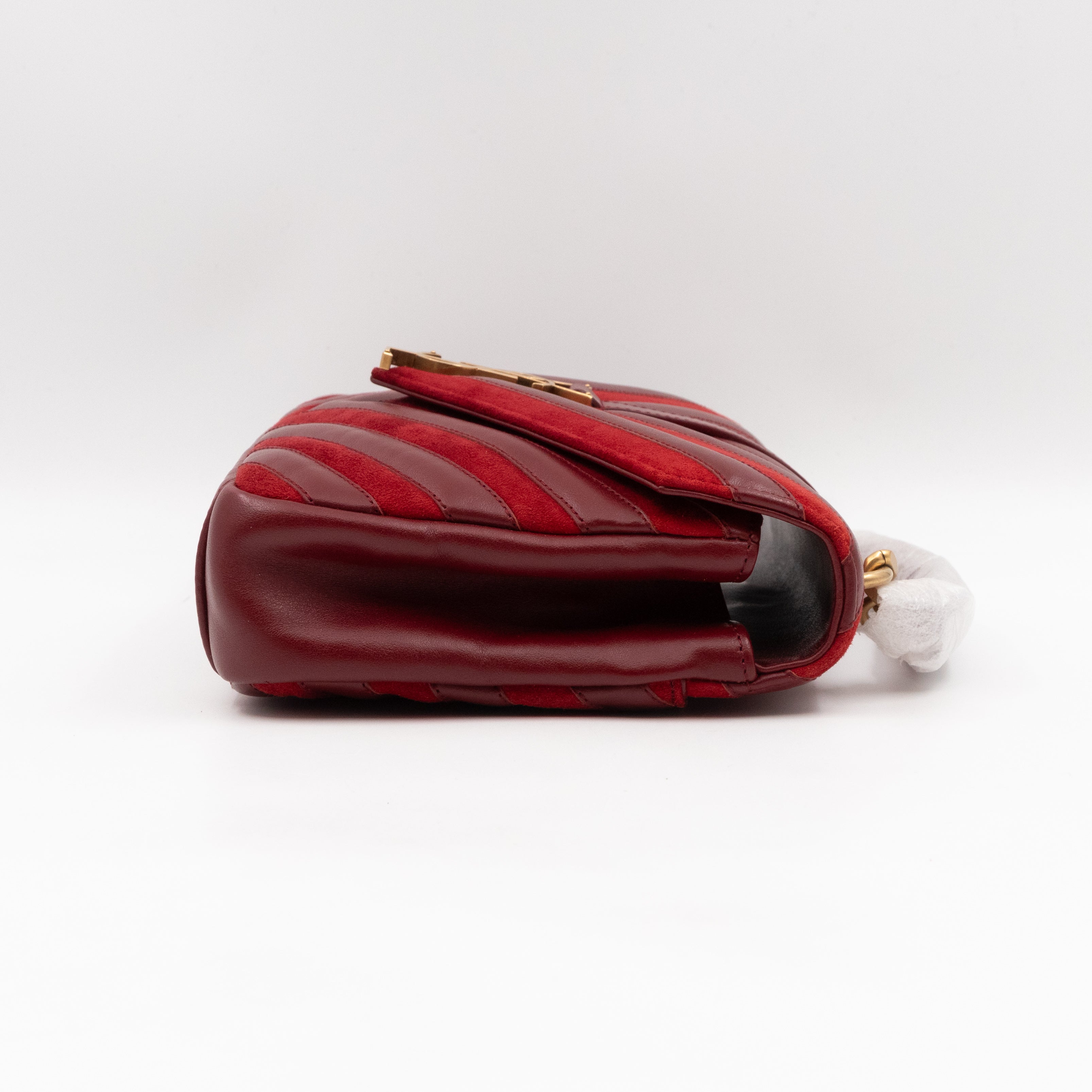 College Medium Chevron Quilted Red Suede Leather