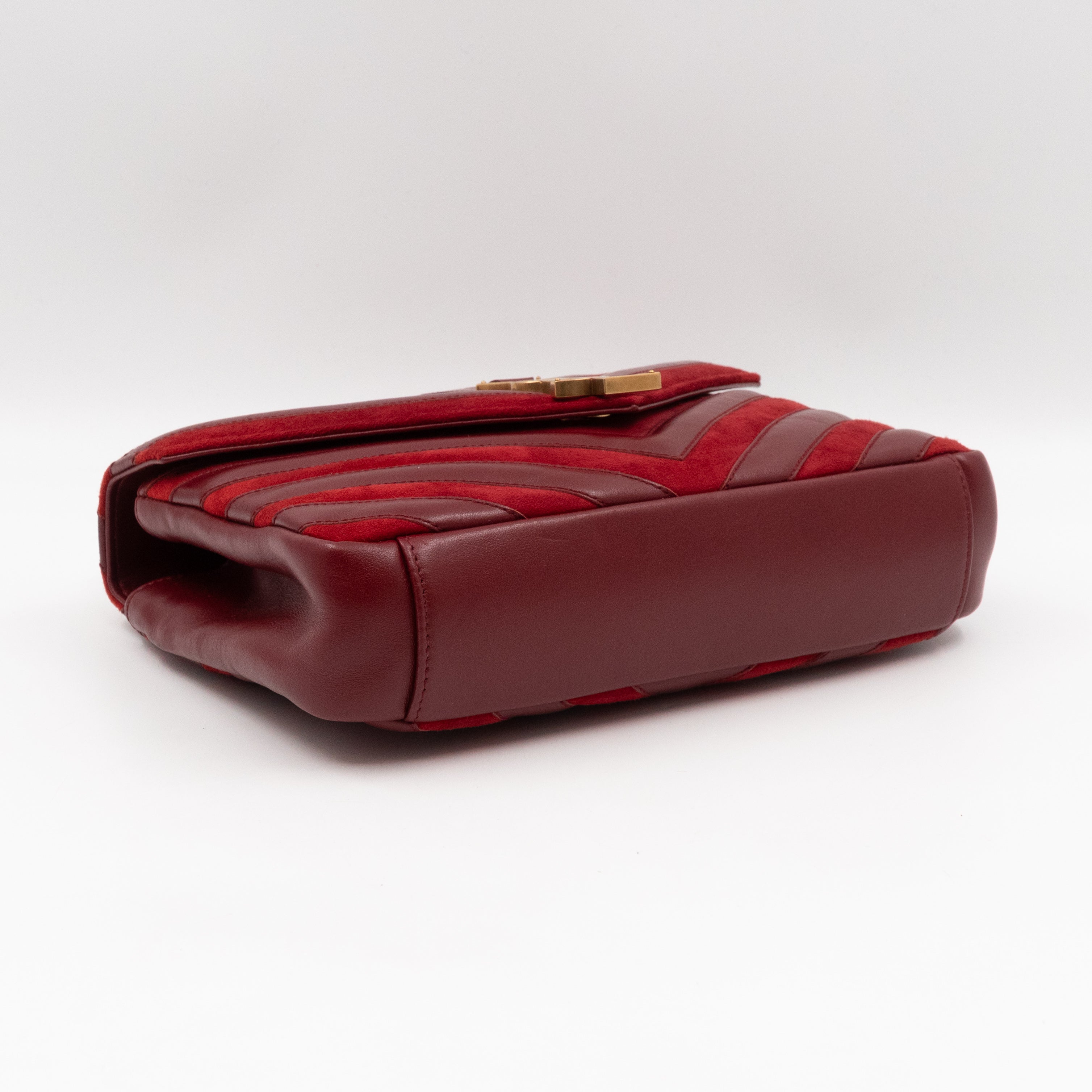 College Medium Chevron Quilted Red Suede Leather
