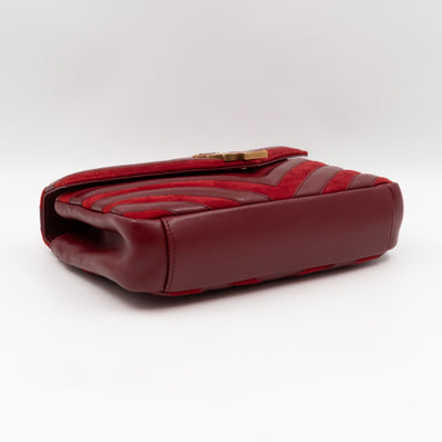 College Medium Chevron Quilted Red Suede Leather