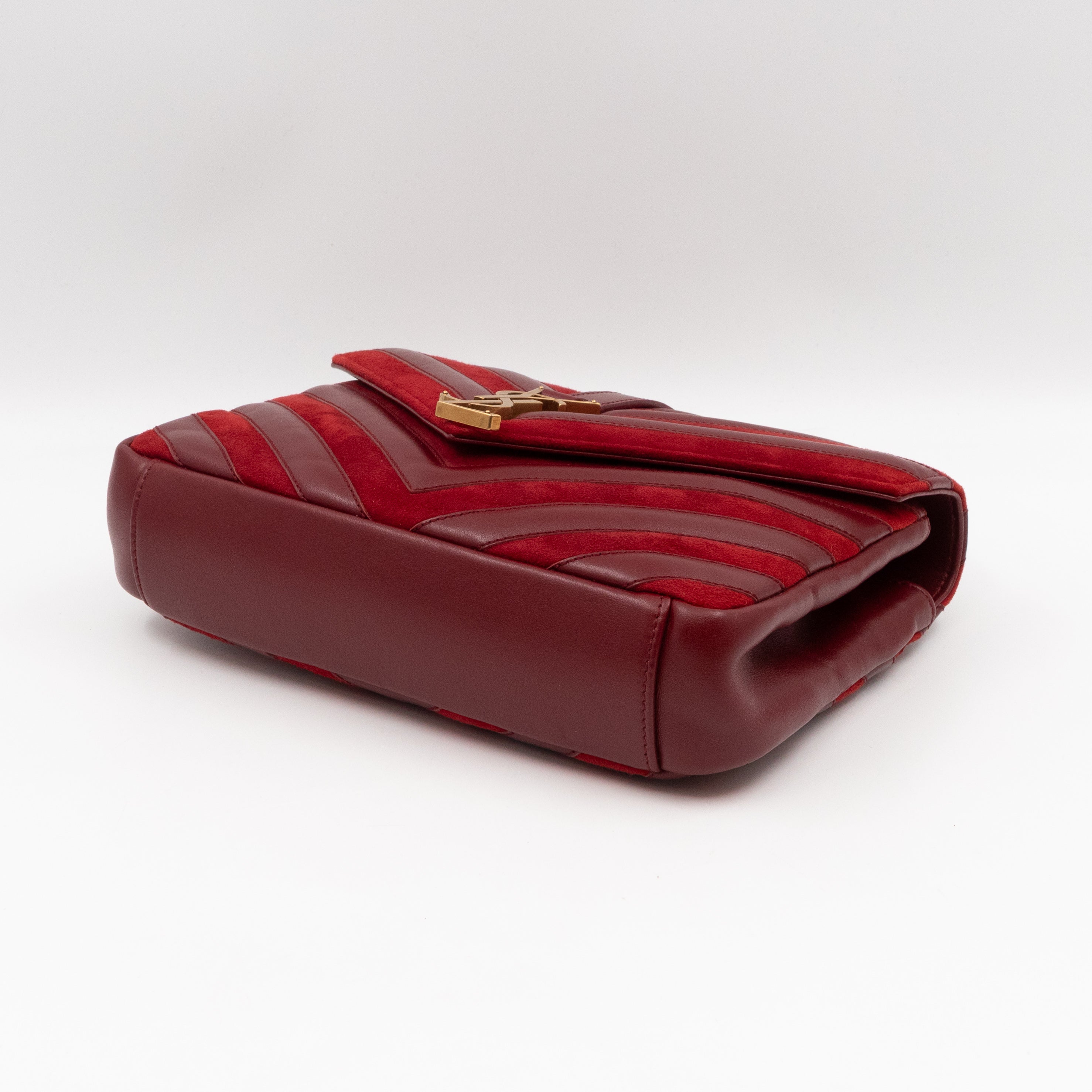 College Medium Chevron Quilted Red Suede Leather