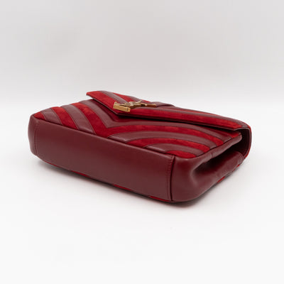 College Medium Chevron Quilted Red Suede Leather