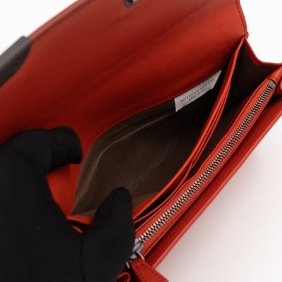 Continental Wallet Metal Edge Orange Intrecciato Leather