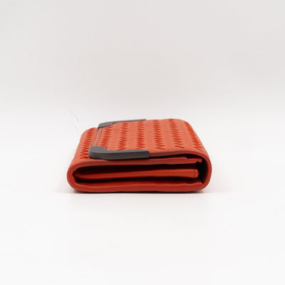 Continental Wallet Metal Edge Orange Intrecciato Leather