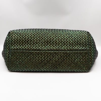 Large Cabat Tote Iridescent Scarabee Green & Bronze Intrecciato Leather