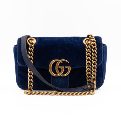 GG Marmont Mini Flap Bag Blue Velvet