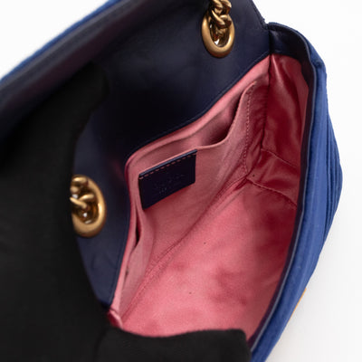 GG Marmont Mini Flap Bag Blue Velvet