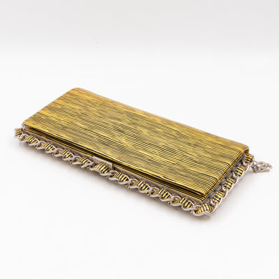 Long Frame Clutch Yellow Striped Patent Leather
