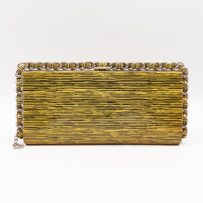 Long Frame Clutch Yellow Striped Patent Leather