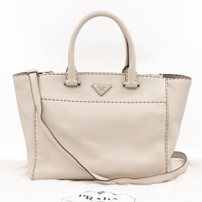Galleria Hand Stitch Double Zip White Leather