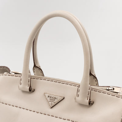 Galleria Hand Stitch Double Zip White Leather