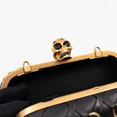 Skull Clutch with Chain Grommet Black Lattice Weave Leather