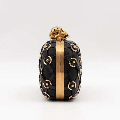Skull Clutch with Chain Grommet Black Lattice Weave Leather