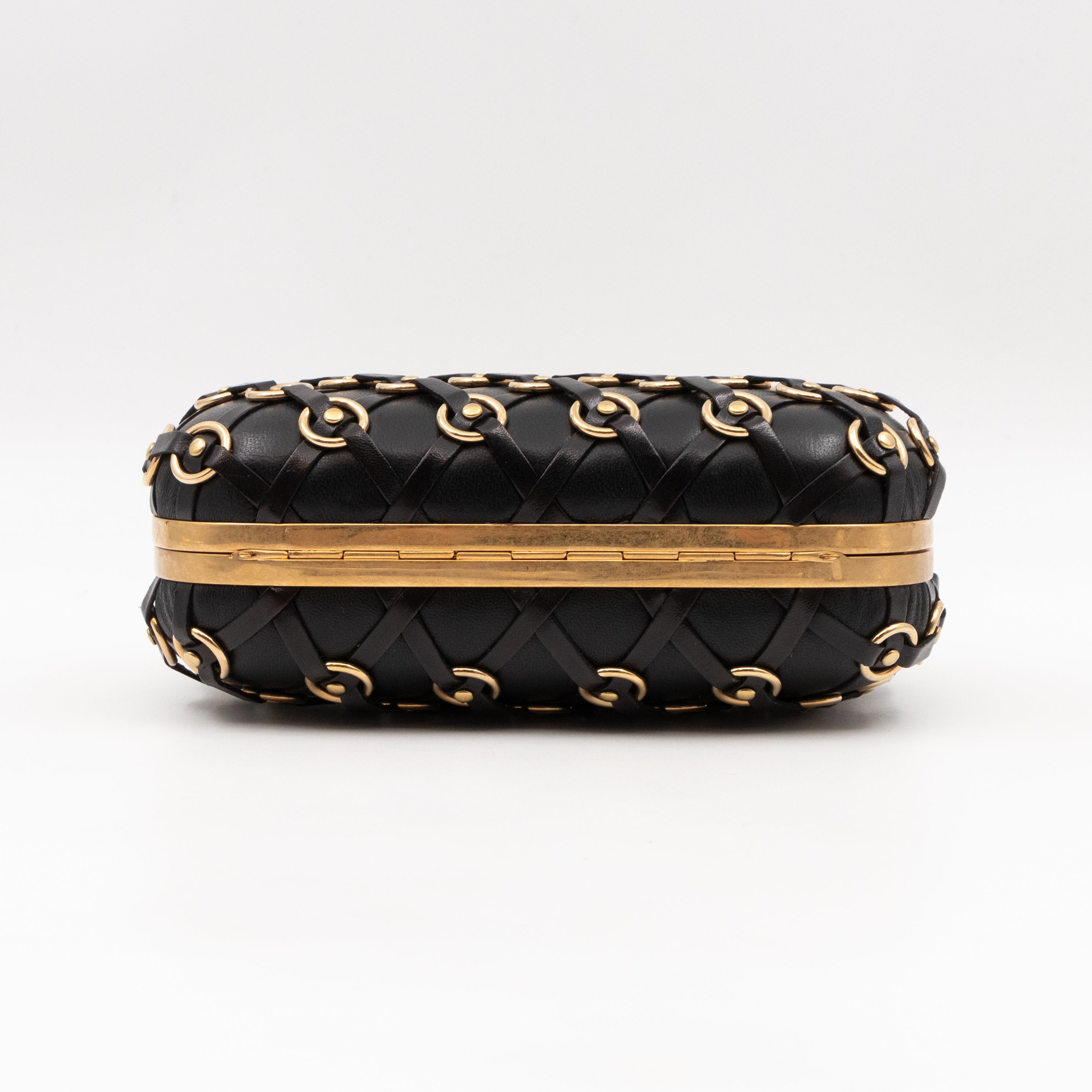 Skull Clutch with Chain Grommet Black Lattice Weave Leather