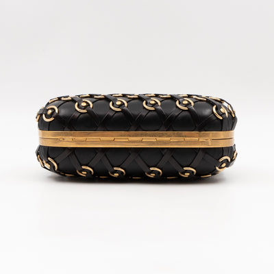 Skull Clutch with Chain Grommet Black Lattice Weave Leather