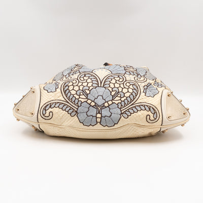 Indy Top Handle Bag Embroidered White Python Leather