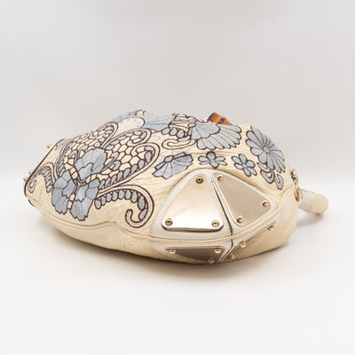 Indy Top Handle Bag Embroidered White Python Leather
