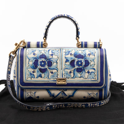 Miss Sicily Mini Blue Majolica Print Dauphine Leather