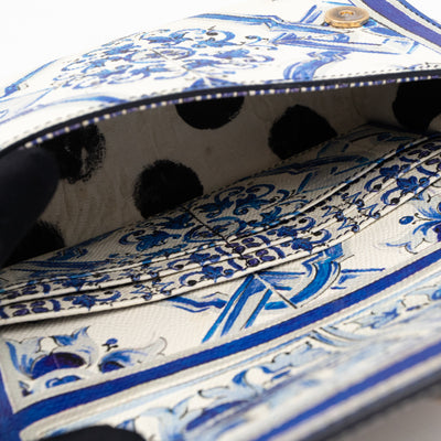 Miss Sicily Mini Blue Majolica Print Dauphine Leather