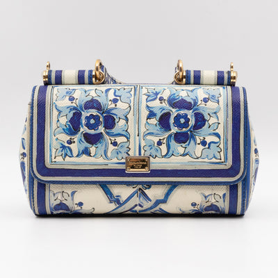 Miss Sicily Mini Blue Majolica Print Dauphine Leather
