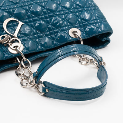 Medium Soft Shopping Tote Blue Patent Cannage Leather