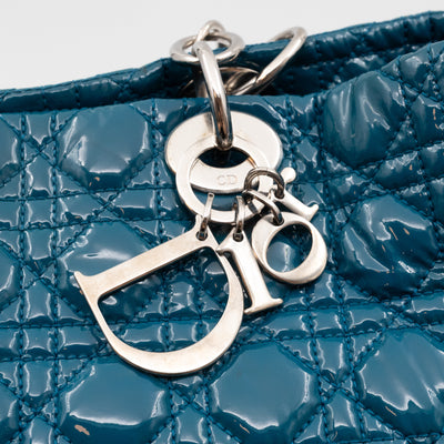 Medium Soft Shopping Tote Blue Patent Cannage Leather