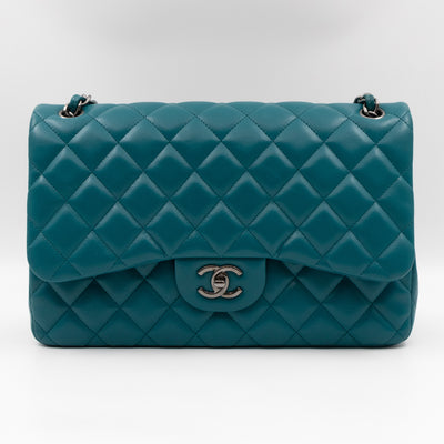 Classic Double Flap Jumbo Turquoise Lambskin Silver