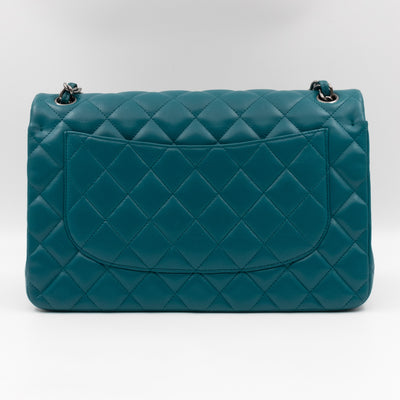 Classic Double Flap Jumbo Turquoise Lambskin Silver