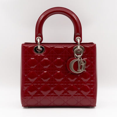 Lady Dior Medium Dark Red Patent Leather