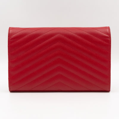 Classic Cassandre Envelope Chain Wallet Red Grained Leather