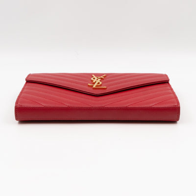 Classic Cassandre Envelope Chain Wallet Red Grained Leather
